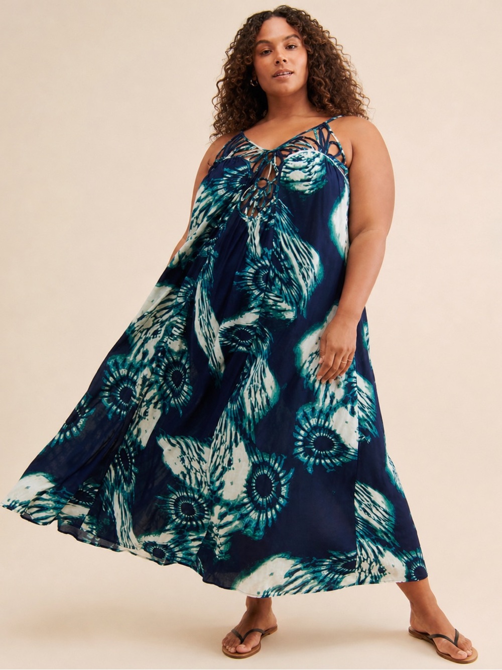 Anthropologie Navy & Teal Floral Maxi Swim Cover-Up